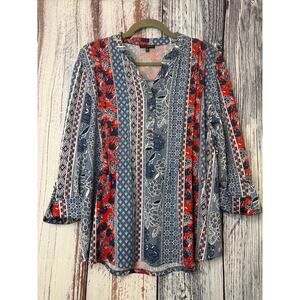 Ava & Grace Blue, Red & White Floral 3/4 Sleeve Blouse Size Medium